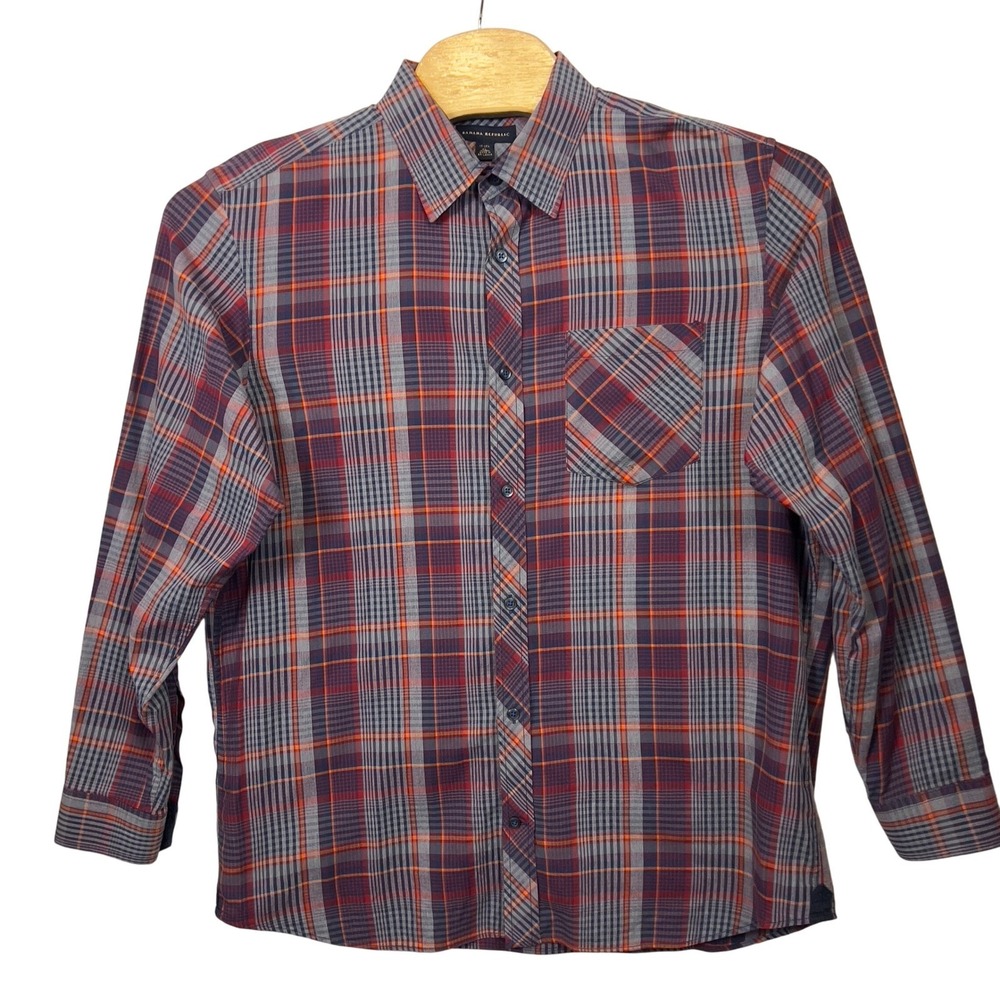 Banana Republic Mens XL Plaid Button Up Shirt Long Sleeve‎ Casual Contrast Cuff